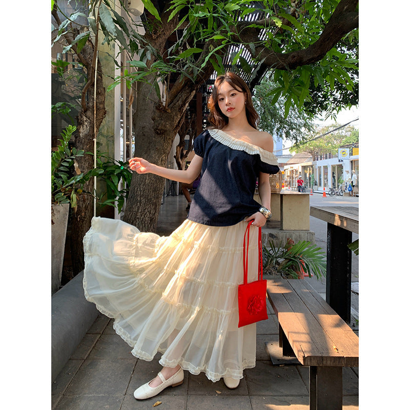 French white moonlight beautiful age reduction pendulum gauze skirt