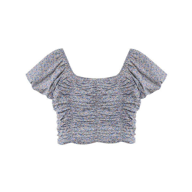Floral Bubble Sleeve Crop Top