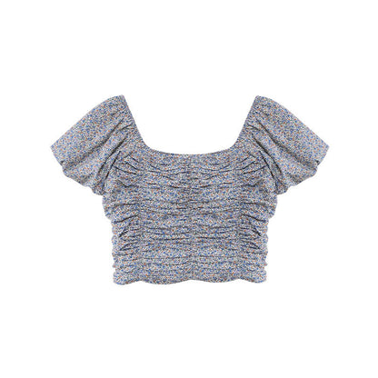 Floral Bubble Sleeve Crop Top
