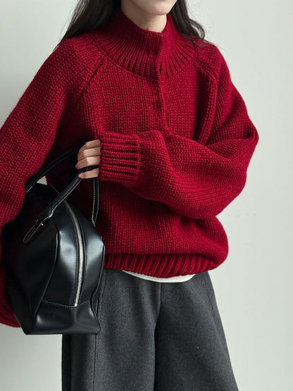 Korean semi-turtleneck pullover knitted sweater women's new winter lazy style versatile with a thick sweater underneath