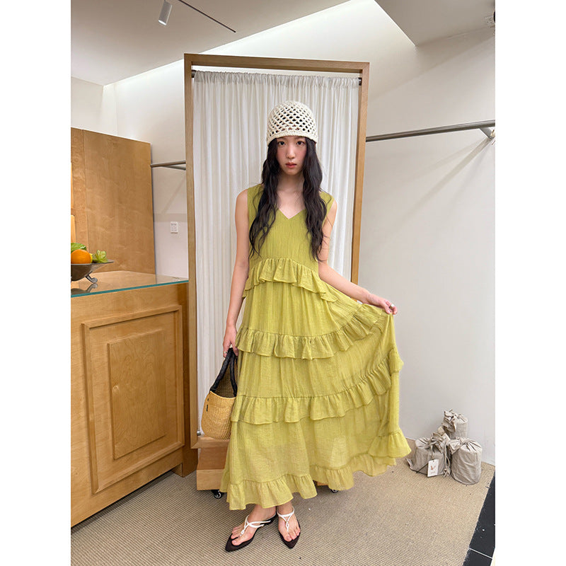 Mori beautiful simple ruffle edge sleeveless dress