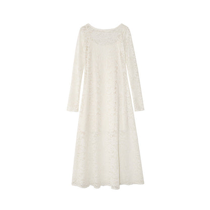 Autumn French Celebrity Temperament Waist Wrap Hips Hollow Lace Dress
