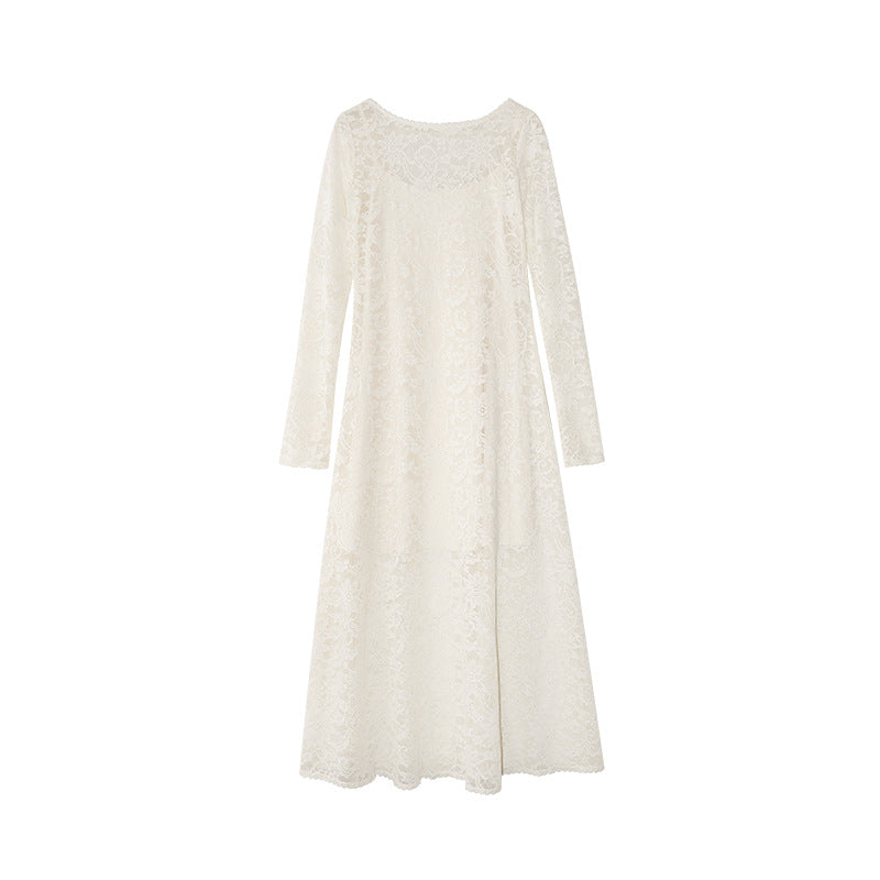 French celebrity temperament waist hip hollow lace dress women F6630