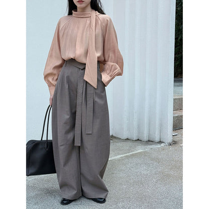 French gentle stand-up collar streamer long-sleeved shirt women's early spring new temperament versatile shirt