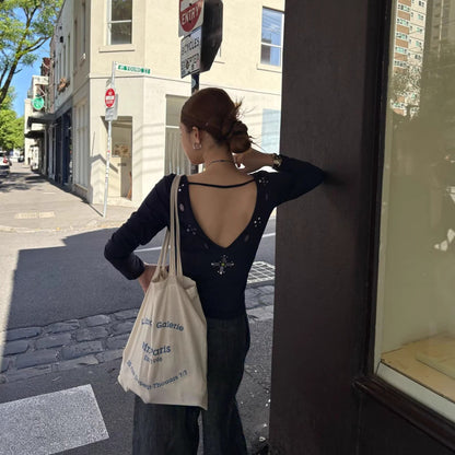 Backless sexy slim-fitting long-sleeved top