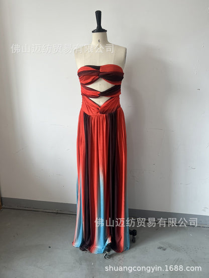 Color Block Halter Maxi Dress