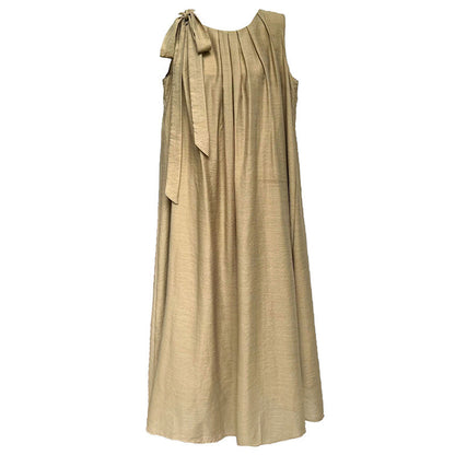 French imitation linen pleated sleeveless A-shaped dress, thin high-end vest skirt, vacation dress