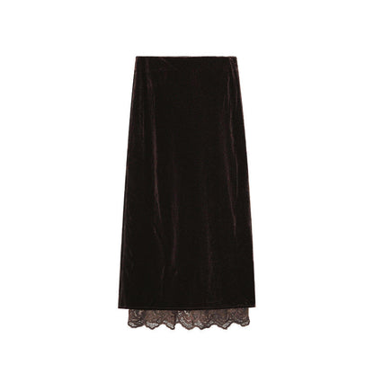 Elegant lace velvet high waist hip skirt