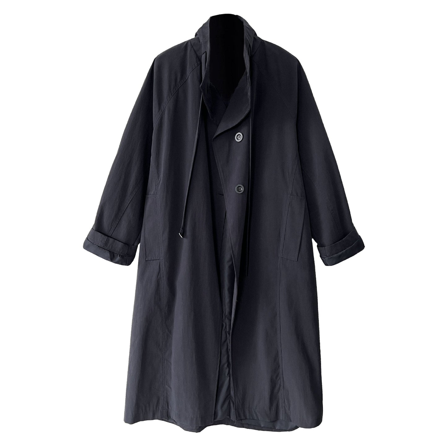 Korean temperament lazy stand-up collar medium and long British trench coat women's new autumn models with straps silhouette