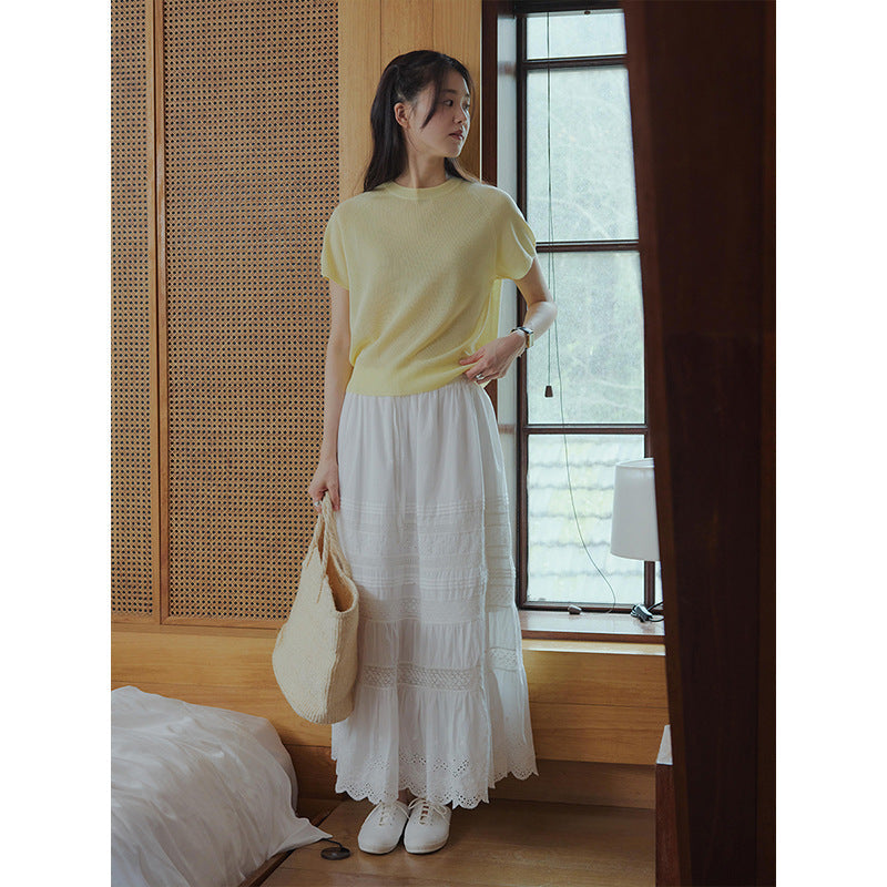 French romantic heavy industry lace embroidery splicing skirt summer new umbrella skirt