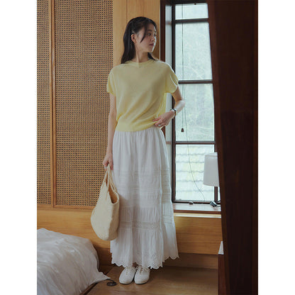 French romantic heavy industry lace embroidery splicing skirt summer new umbrella skirt