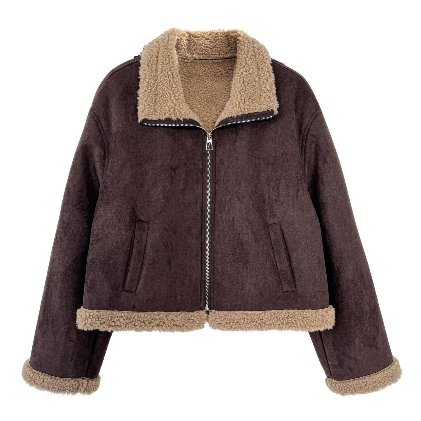 Korean stand-up collar suede spliced lamb wool short coat women's new winter versatile thermal top