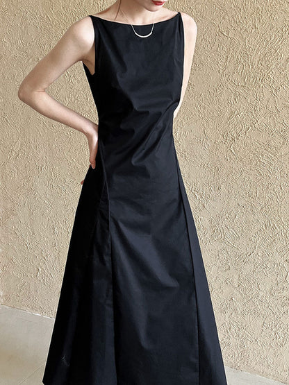 French temperament one-word collar waist thin dress women's summer new simple Muse fan