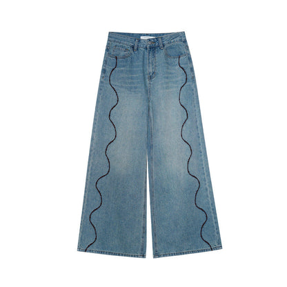 Vintage drape slim loose high waist straight wide-footed jeans