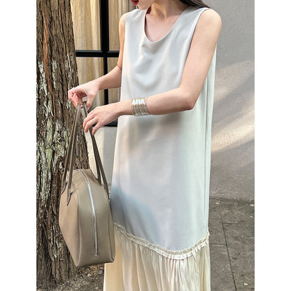 High-end French temperament sleeveless vest dress c spring new splicing hem fishtail skirt 9726