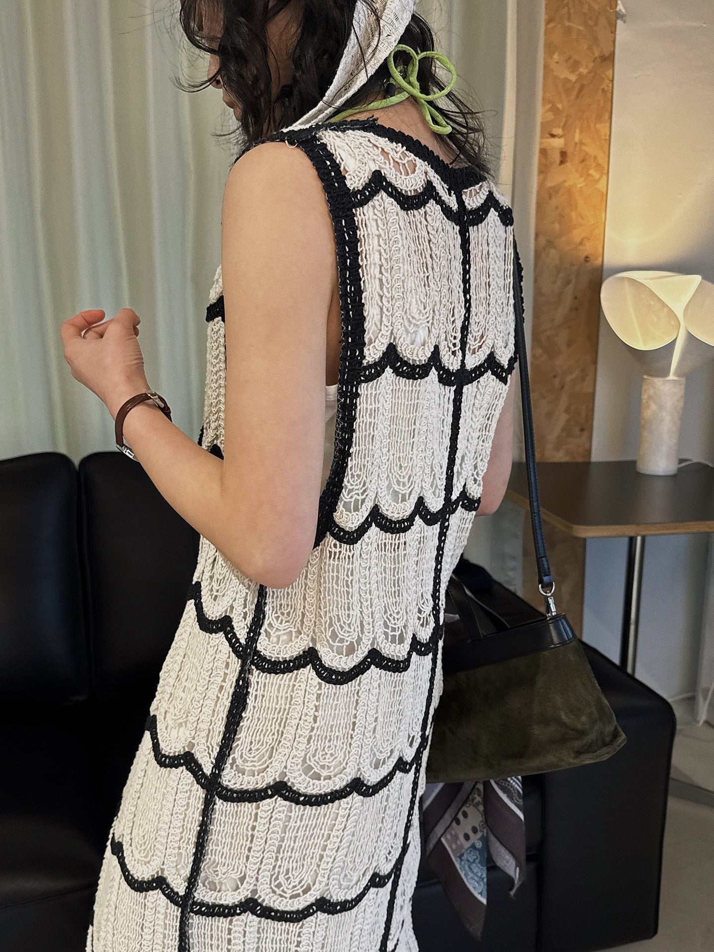 New French bohemian wave crochet long knitted cardigan holiday top women