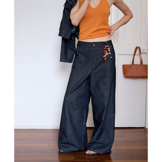 Vintage Washed Twill Wide Leg Jeans