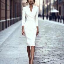 V-Neck Short Sleeve Dress Women Mid Waist Slim Fit Bodycon Mini