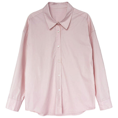 Autumn new 60 cotton solid color long-sleeved shirt women's simple loose overlay casual shirt