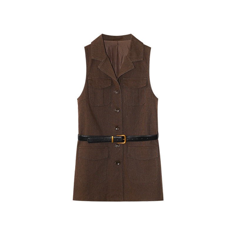 Temperament waist belt lapel long vest