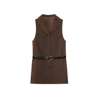 Temperament waist belt lapel long vest