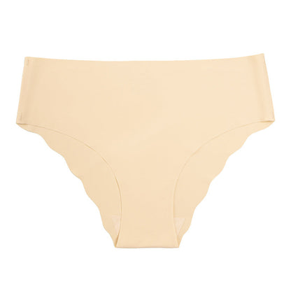 Large size seamless wavy edge panties women's soft breathable cotton women's ice silk briefs
