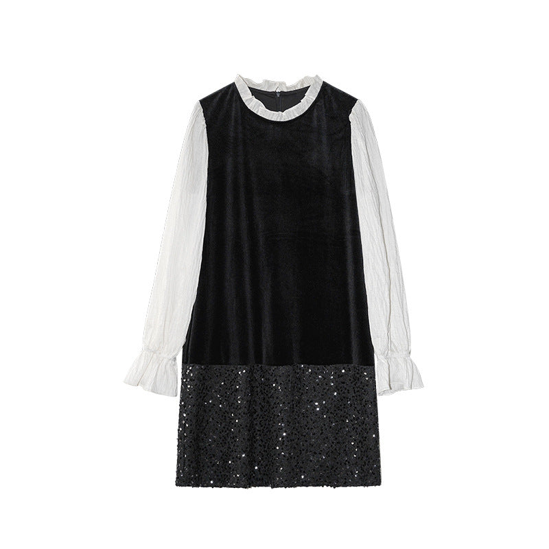 French rich daughter heavy industry sequined velvet fake two-piece dress