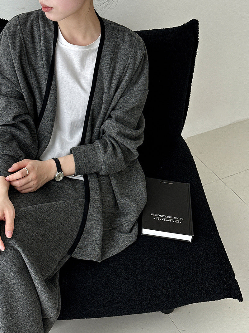 Soft waxy wool diagonal placket splicing top + high waist skirt two-piece women's autumn suit