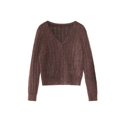 Gentle and sweet v-neck versatile long-sleeved knitted cardigan