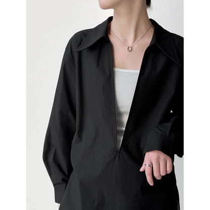 Design sense large v-neck loose casual long-sleeved shirt women's early spring new stacked French top