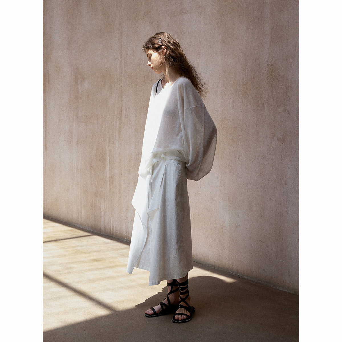 Summer soft long-staple cotton lace-up versatile commuter casual float irregular skirt