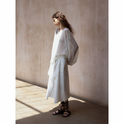 Summer soft long-staple cotton lace-up versatile commuter casual float irregular skirt
