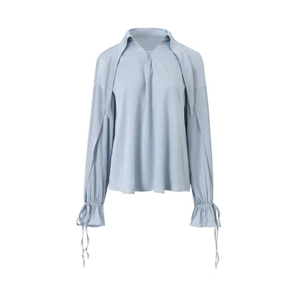 Women's new fashion long-sleeved shirt lapel casual street style top solid color Spice Girl shirt women