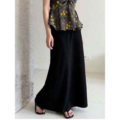 Korean version straight A-shaped skirt summer new high waist drawstring casual long dress hip umbrella skirt