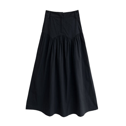 French waist seal shirred umbrella skirt women's new retro versatile high-waisted design sense slimming skirt