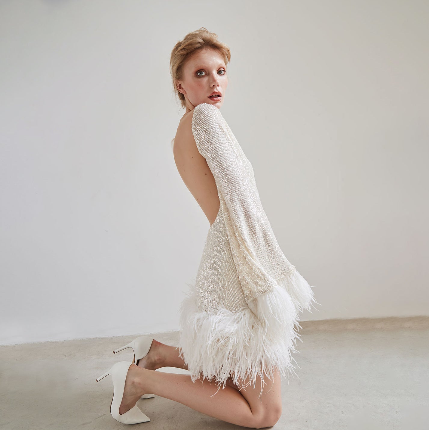 Sequin Feather Mini Dress