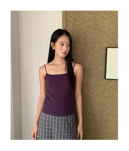 Five-color stretch inner with grooved strips Lyocell knitted camisole