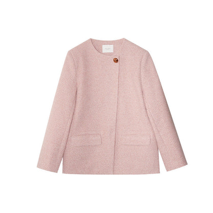 Girly style sweet and cute loose diagonal placket one button coat