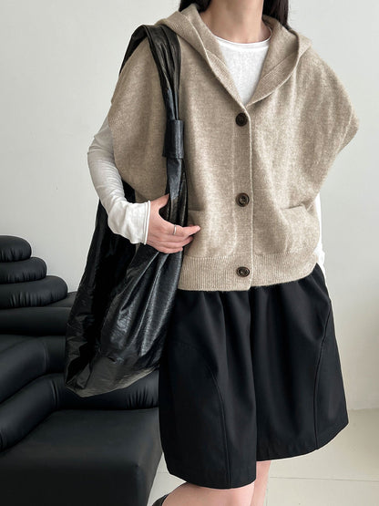 Korean loose large version hooded sleeveless knitted cardigan women's autumn new stacked short vest ss845