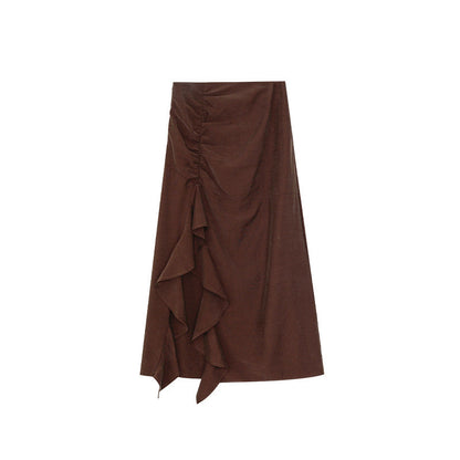 Temperament High waist irregular ruffle edge split skirt