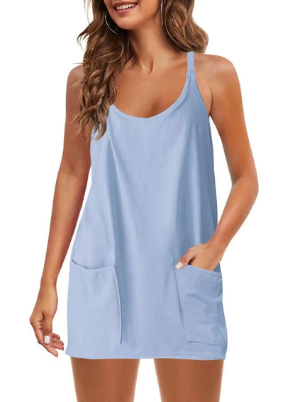 Summer Ladies Suspender Top Jumpsuit Shorts Jumpsuit Casual Suit Solid Color