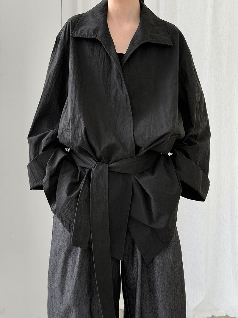 Korean lightweight texture silhouette straps thin trench coat women's autumn new lapel jacket