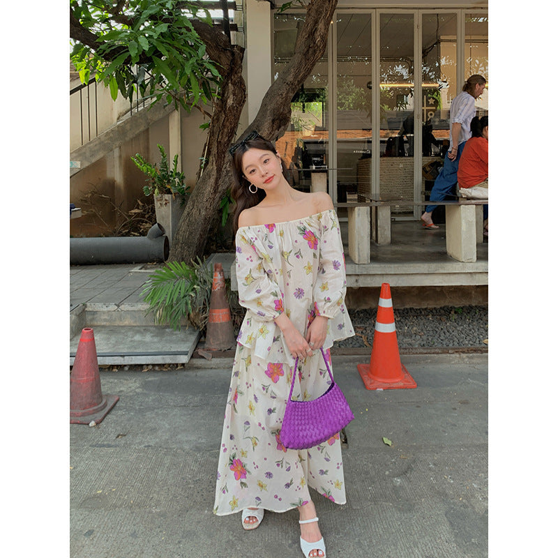 French holiday style fresh and sweet print a-word skirt