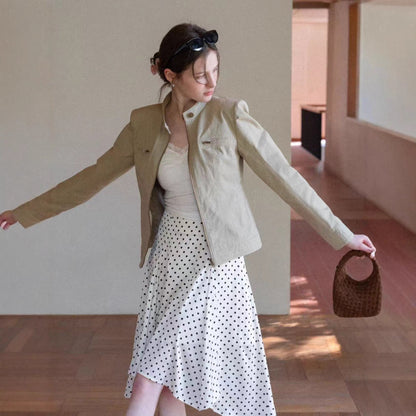 Summer retro fashion irregular a word polka dot skirt