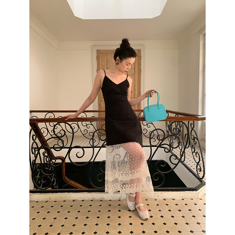 Mesh Splicing V-Neck Maxi Dress
