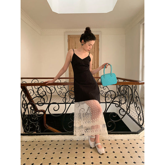 Mesh Splicing V-Neck Maxi Dress