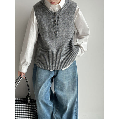 Korean simple style, stacked with versatile knitted vest