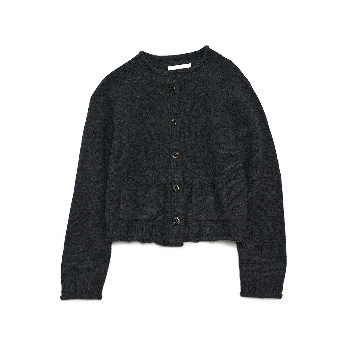Autumn new casual round neck simple patch bag all wool thick needle solid color sweater jacket