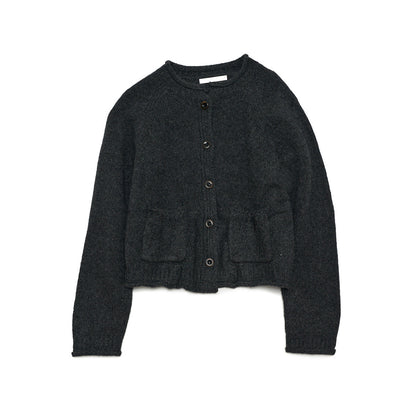 Autumn new casual round neck simple patch bag all wool thick needle solid color sweater jacket
