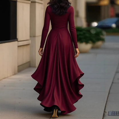 V-neck waist ruffle temperament dress